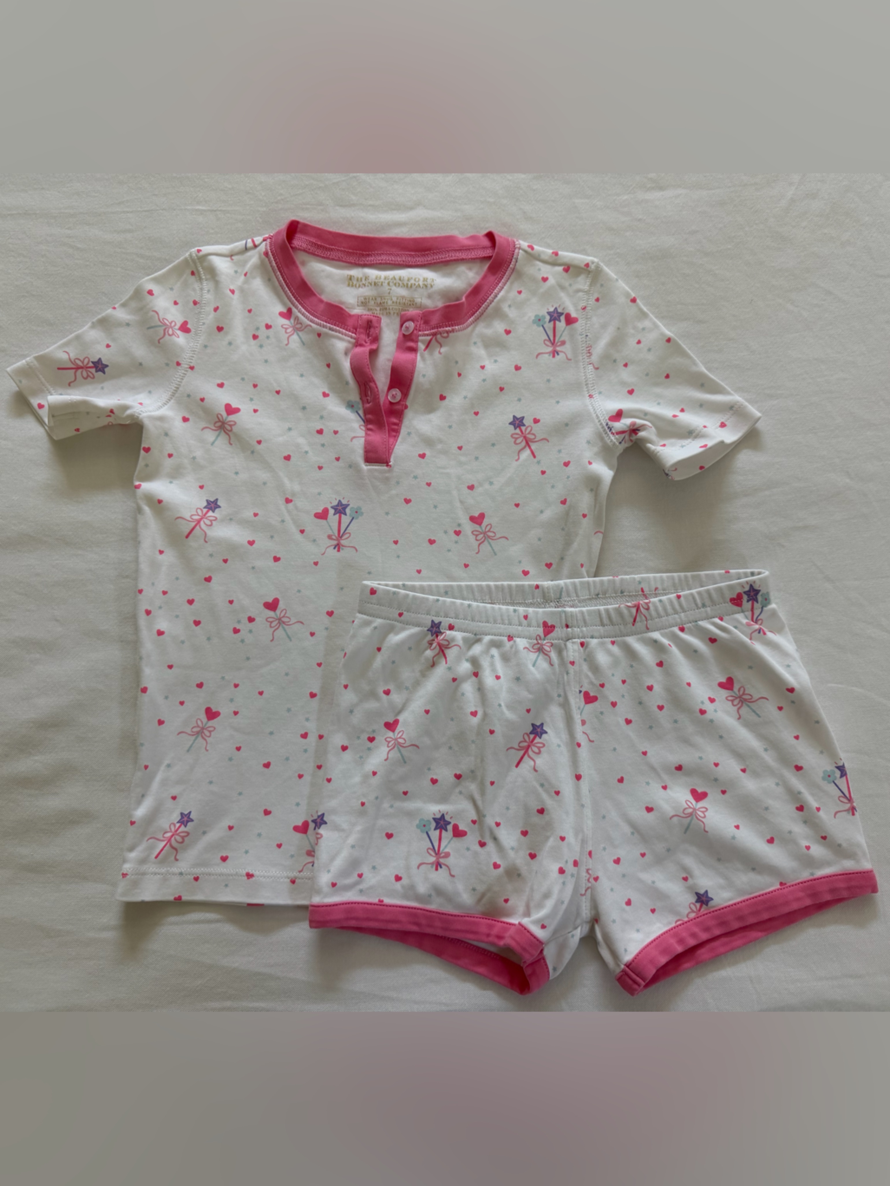 The Beaufort Bonnet Company White & Pink Short Sleeve Pajama Set